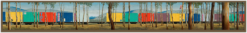 Container Train in Landscape. Oil on canvas by Jeffrey Smart.